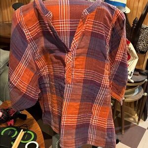 Garnet Hill organic cotton Plaid Button-Up Shirt in Orange and Purple